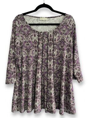 Laura Plus Purple Print Tunic Top - 1X